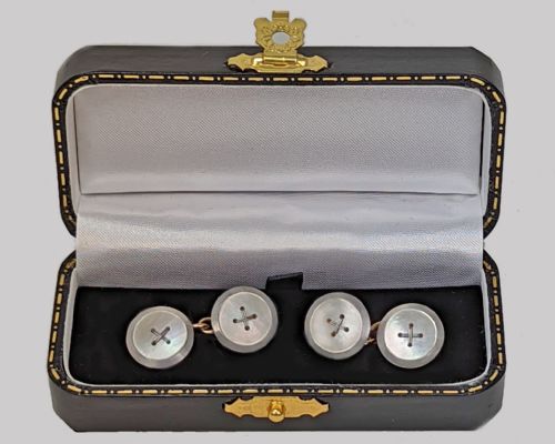 ANTIQUE MOTHER OF PEARL 9CT GOLD PLATINUM CUFFLINKS EDWARDIAN ART DECO 1920S BUTTON CUFF LINKS - ADDITIONAL PHOTO 1