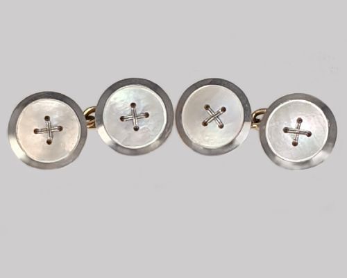 ANTIQUE MOTHER OF PEARL 9CT GOLD PLATINUM CUFFLINKS EDWARDIAN ART DECO 1920S BUTTON CUFF LINKS - ADDITIONAL PHOTO 2