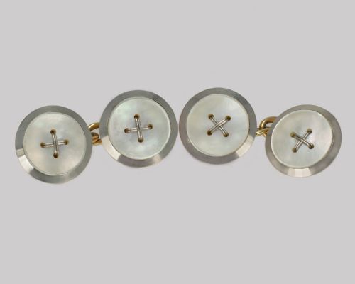 ANTIQUE MOTHER OF PEARL 9CT GOLD PLATINUM CUFFLINKS EDWARDIAN ART DECO 1920S BUTTON CUFF LINKS - ADDITIONAL PHOTO 4