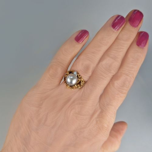 VINTAGE ARTHUR KING PEARL RING 18CT GOLD LARGE BAROQUE PEARL 1960'S COCKTAIL RING - ADDITIONAL PHOTO 1
