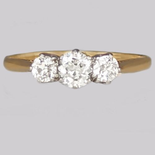 vintage diamond trilogy ring 18ct gold 008 carat brilliant cut diamond 1950s three stone ring - CATEGORY: ANTIQUE JEWELLERY - DATED 1950