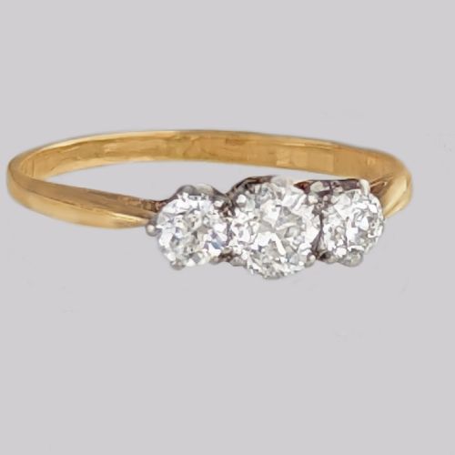 VINTAGE DIAMOND TRILOGY RING 18CT GOLD 008 CARAT BRILLIANT CUT DIAMOND 1950S THREE STONE RING - ADDITIONAL PHOTO 2