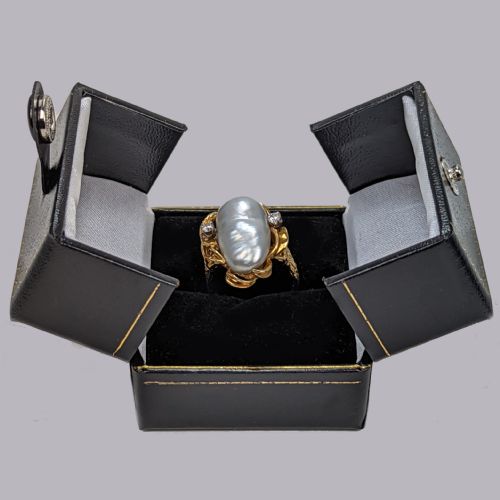 VINTAGE BAROQUE PEARL DIAMOND RING 18CT YELLOW GOLD 1950S LARGE COCKTAIL RING - ADDITIONAL PHOTO 8