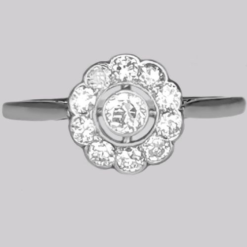 vintage diamond daisy ring antique 18ct white gold platinum 1920s cluster ring - CATEGORY: ANTIQUE JEWELLERY - DATED 1920