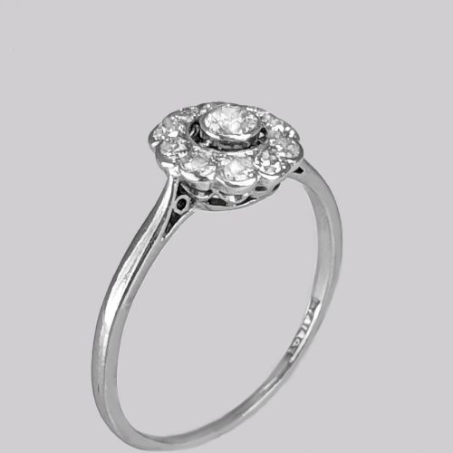 VINTAGE DIAMOND DAISY RING ANTIQUE 18CT WHITE GOLD PLATINUM 1920S CLUSTER RING - ADDITIONAL PHOTO 2