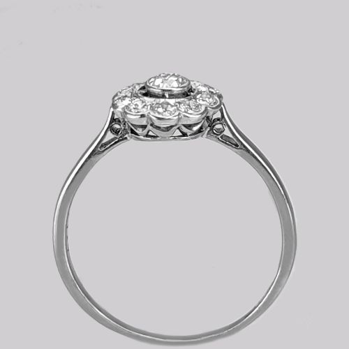 VINTAGE DIAMOND DAISY RING ANTIQUE 18CT WHITE GOLD PLATINUM 1920S CLUSTER RING - ADDITIONAL PHOTO 3