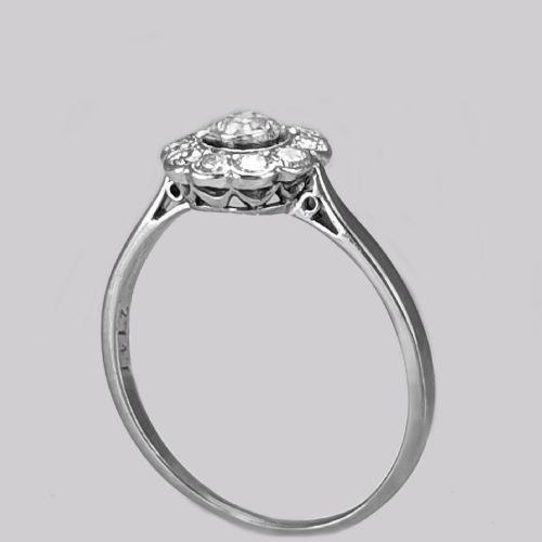 VINTAGE DIAMOND DAISY RING ANTIQUE 18CT WHITE GOLD PLATINUM 1920S CLUSTER RING - ADDITIONAL PHOTO 4