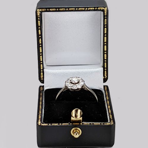 VINTAGE DIAMOND DAISY RING ANTIQUE 18CT WHITE GOLD PLATINUM 1920S CLUSTER RING - ADDITIONAL PHOTO 7