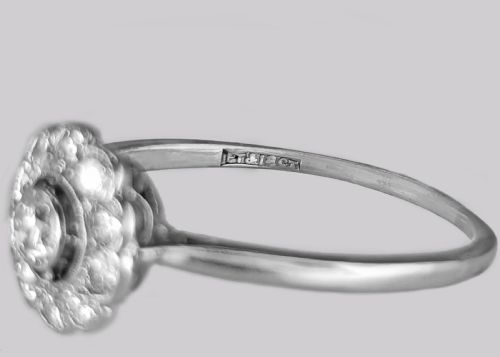 VINTAGE DIAMOND DAISY RING ANTIQUE 18CT WHITE GOLD PLATINUM 1920S CLUSTER RING - ADDITIONAL PHOTO 8