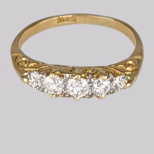 antique five stone ring 18ct gold old cut diamond victorian engagement ring - CATEGORY: ANTIQUE JEWELLERY - DATED VICTORIAN