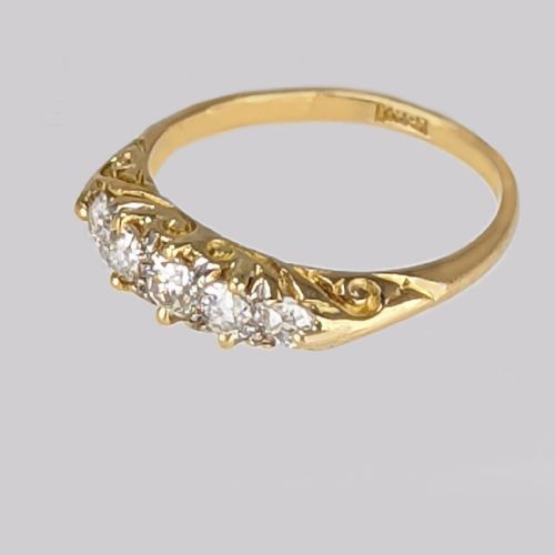 ANTIQUE FIVE STONE RING 18CT GOLD OLD CUT DIAMOND VICTORIAN ENGAGEMENT RING - ADDITIONAL PHOTO 1