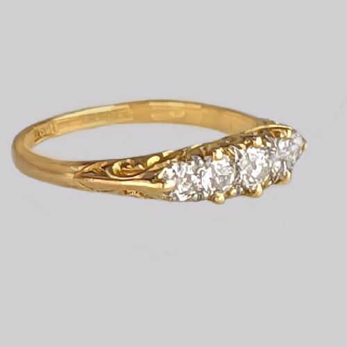 ANTIQUE FIVE STONE RING 18CT GOLD OLD CUT DIAMOND VICTORIAN ENGAGEMENT RING - ADDITIONAL PHOTO 2