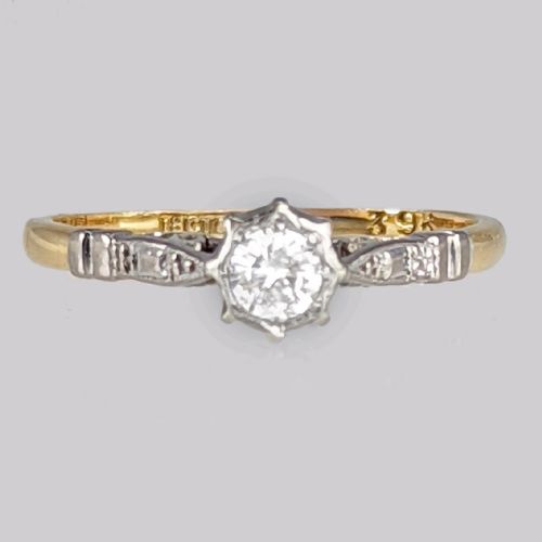 vintage diamond solitaire engagement ring 18ct gold platinum 1950s ring - CATEGORY: ANTIQUE JEWELLERY - DATED 1920