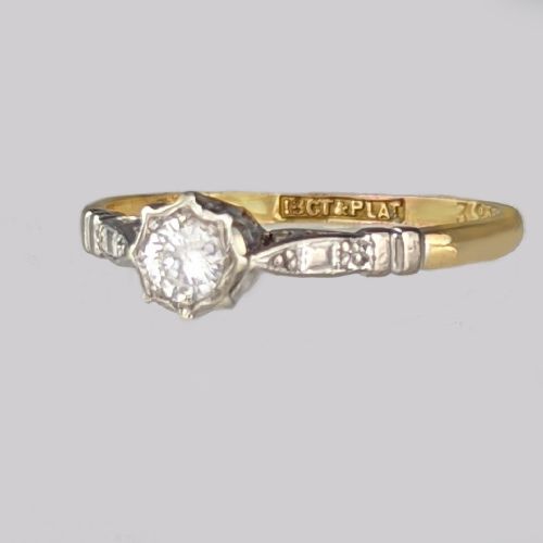 VINTAGE DIAMOND SOLITAIRE ENGAGEMENT RING 18CT GOLD PLATINUM 1950S RING - ADDITIONAL PHOTO 1