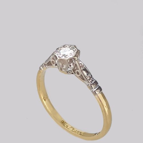 VINTAGE DIAMOND SOLITAIRE ENGAGEMENT RING 18CT GOLD PLATINUM 1950S RING - ADDITIONAL PHOTO 2