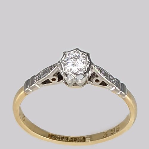 VINTAGE DIAMOND SOLITAIRE ENGAGEMENT RING 18CT GOLD PLATINUM 1950S RING - ADDITIONAL PHOTO 3