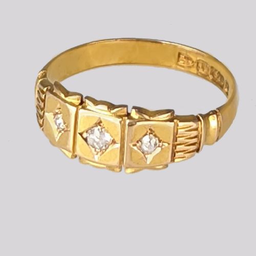 VICTORIAN DIAMOND GYPSY RING ANTIQUE 15CT GOLD TRILOGY ENGAGEMENT RING CHESTER 1894 - ADDITIONAL PHOTO 1