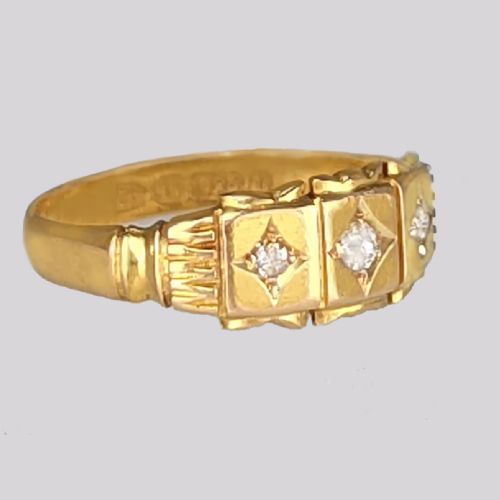 VICTORIAN DIAMOND GYPSY RING ANTIQUE 15CT GOLD TRILOGY ENGAGEMENT RING CHESTER 1894 - ADDITIONAL PHOTO 2