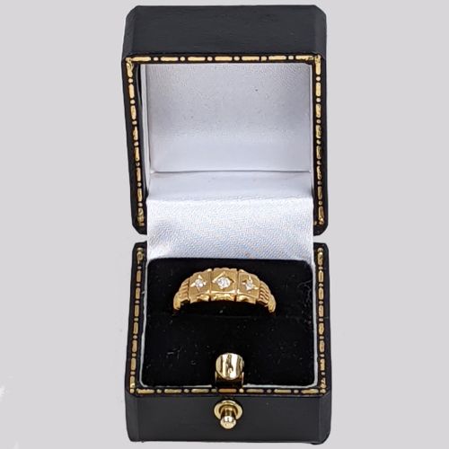 VICTORIAN DIAMOND GYPSY RING ANTIQUE 15CT GOLD TRILOGY ENGAGEMENT RING CHESTER 1894 - ADDITIONAL PHOTO 5