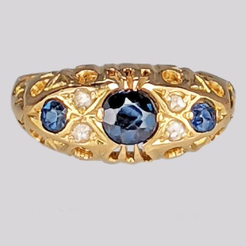 antique sapphire rose cut diamond ring 18ct gold vintage ring hallmarked birmingham 1919 - CATEGORY: ANTIQUE JEWELLERY - DATED 1910
