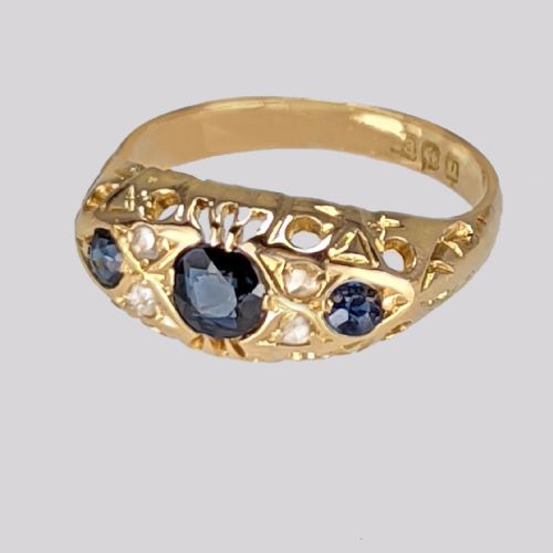 ANTIQUE SAPPHIRE ROSE CUT DIAMOND RING 18CT GOLD VINTAGE RING HALLMARKED BIRMINGHAM 1919 - ADDITIONAL PHOTO 1