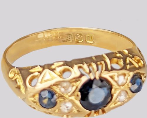 ANTIQUE SAPPHIRE ROSE CUT DIAMOND RING 18CT GOLD VINTAGE RING HALLMARKED BIRMINGHAM 1919 - ADDITIONAL PHOTO 3