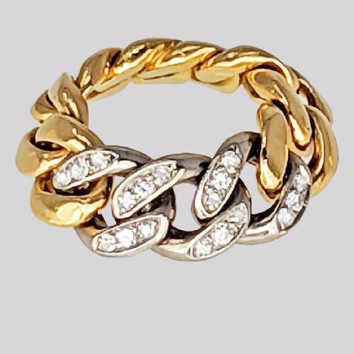 VINTAGE CHAIN MAIL DIAMOND RING 18CT GOLD PLATINUM 1950S ENGAGEMENT BAND 145 GRAMS - ADDITIONAL PHOTO 2