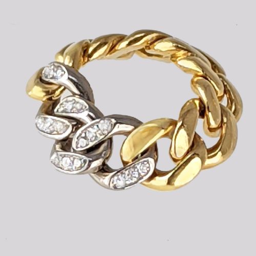 VINTAGE CHAIN MAIL DIAMOND RING 18CT GOLD PLATINUM 1950S ENGAGEMENT BAND 145 GRAMS - ADDITIONAL PHOTO 4