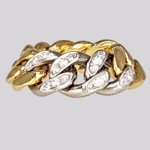 VINTAGE CHAIN MAIL DIAMOND RING 18CT GOLD PLATINUM 1950S ENGAGEMENT BAND 145 GRAMS - ADDITIONAL PHOTO 6