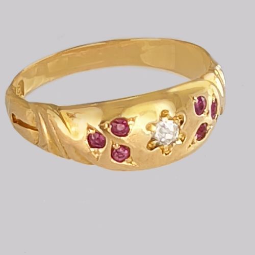 18CT GOLD VICTORIAN DIAMOND RUBY RING ANTIQUE GYPSY RING HALLMARKED BIRMINGHAM 1900 - ADDITIONAL PHOTO 1