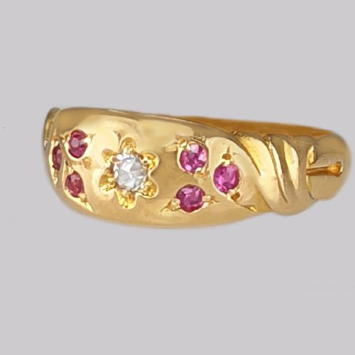 18CT GOLD VICTORIAN DIAMOND RUBY RING ANTIQUE GYPSY RING HALLMARKED BIRMINGHAM 1900 - ADDITIONAL PHOTO 2