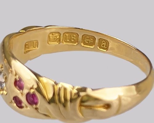 18CT GOLD VICTORIAN DIAMOND RUBY RING ANTIQUE GYPSY RING HALLMARKED BIRMINGHAM 1900 - ADDITIONAL PHOTO 3