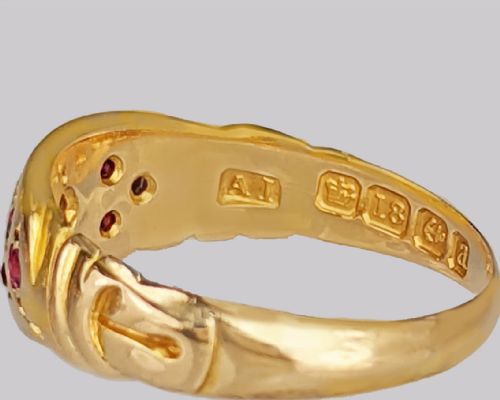 18CT GOLD VICTORIAN DIAMOND RUBY RING ANTIQUE GYPSY RING HALLMARKED BIRMINGHAM 1900 - ADDITIONAL PHOTO 4
