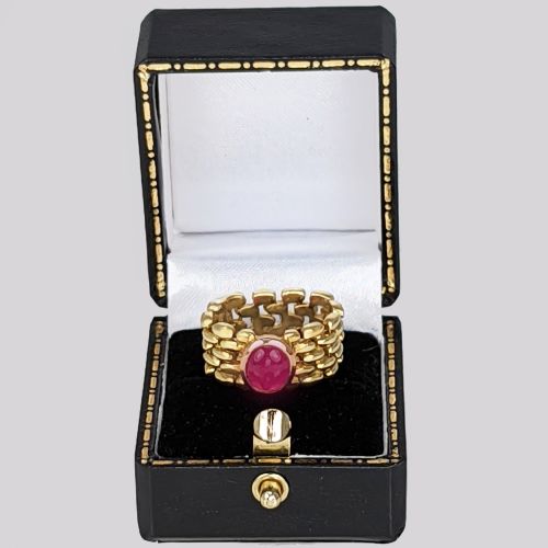VINTAGE CHAIN MAIL RUBY RING 18CT GOLD ITALIAN PINKY RING SIZE F FLEXIBLE BAND - ADDITIONAL PHOTO 6