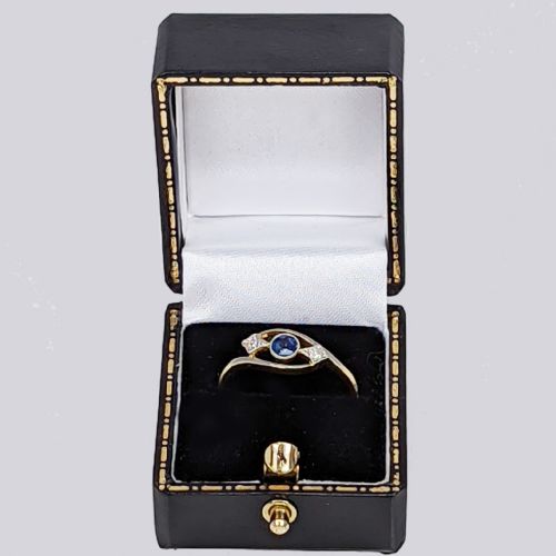 VINTAGE SAPPHIRE OLD CUT DIAMOND TRILOGY RING 18CT GOLD PLATINUM 1930S RING - ADDITIONAL PHOTO 4