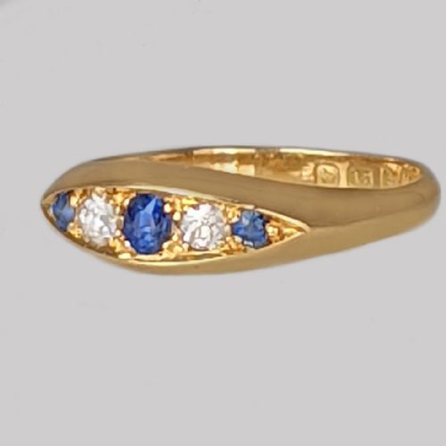 ANTIQUE SAPPHIRE OLD CUT DIAMOND RING 18CT GOLD RING HALLMARKED CHESTER 1914 - ADDITIONAL PHOTO 1