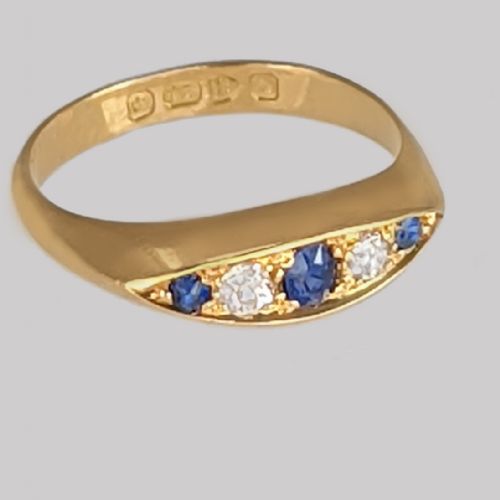 ANTIQUE SAPPHIRE OLD CUT DIAMOND RING 18CT GOLD RING HALLMARKED CHESTER 1914 - ADDITIONAL PHOTO 2