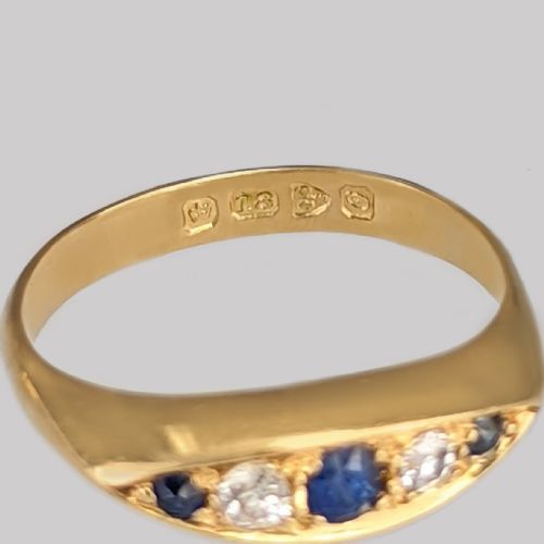 ANTIQUE SAPPHIRE OLD CUT DIAMOND RING 18CT GOLD RING HALLMARKED CHESTER 1914 - ADDITIONAL PHOTO 3