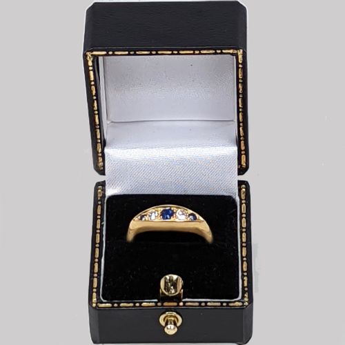 ANTIQUE SAPPHIRE OLD CUT DIAMOND RING 18CT GOLD RING HALLMARKED CHESTER 1914 - ADDITIONAL PHOTO 4