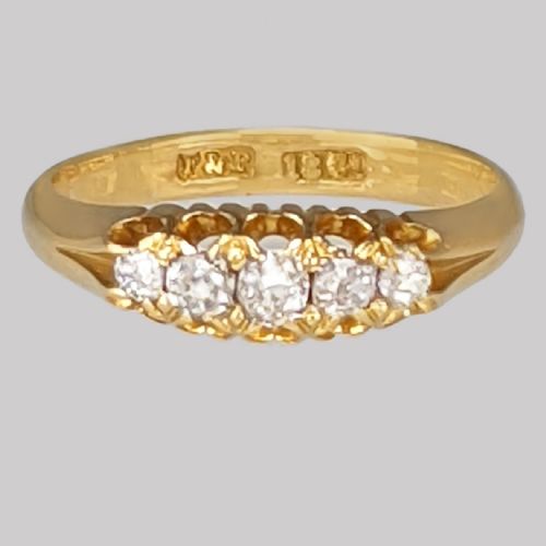 victorian old mine cut diamond ring 18ct gold five stone diamond antique ring - CATEGORY: ANTIQUE JEWELLERY - DATED VICTORIAN