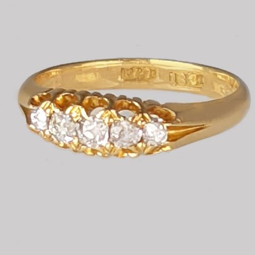 VICTORIAN OLD MINE CUT DIAMOND RING 18CT GOLD FIVE STONE DIAMOND ANTIQUE RING - ADDITIONAL PHOTO 1