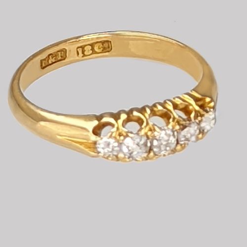 VICTORIAN OLD MINE CUT DIAMOND RING 18CT GOLD FIVE STONE DIAMOND ANTIQUE RING - ADDITIONAL PHOTO 2