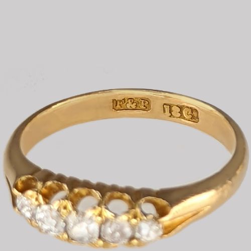 VICTORIAN OLD MINE CUT DIAMOND RING 18CT GOLD FIVE STONE DIAMOND ANTIQUE RING - ADDITIONAL PHOTO 3