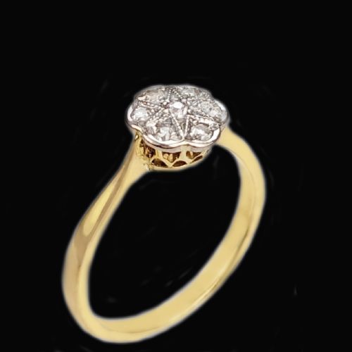 antique old cut diamond cluster ring 18ct gold vintage 1920s engagement ring - CATEGORY: ANTIQUE JEWELLERY - DATED 1920
