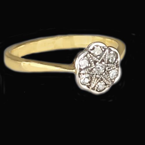 ANTIQUE OLD CUT DIAMOND CLUSTER RING 18CT GOLD VINTAGE 1920S ENGAGEMENT RING - ADDITIONAL PHOTO 1