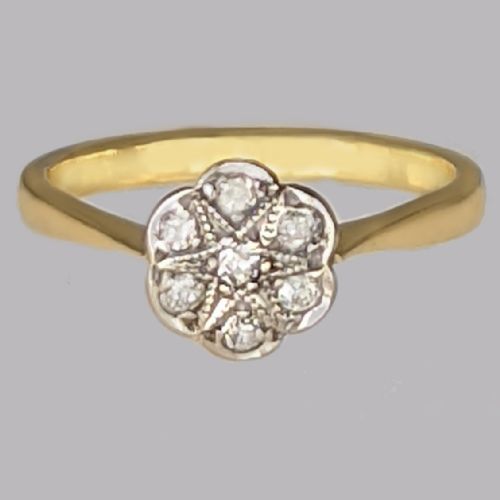 ANTIQUE OLD CUT DIAMOND CLUSTER RING 18CT GOLD VINTAGE 1920S ENGAGEMENT RING - ADDITIONAL PHOTO 2
