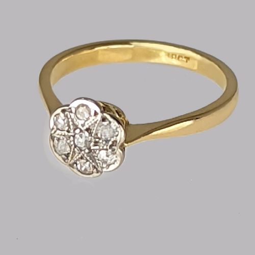 ANTIQUE OLD CUT DIAMOND CLUSTER RING 18CT GOLD VINTAGE 1920S ENGAGEMENT RING - ADDITIONAL PHOTO 3