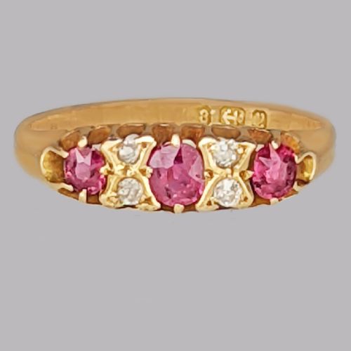 victorian ruby diamond ring hallmarked 18ct gold birmingham 1896 antique ring - CATEGORY: ANTIQUE JEWELLERY - DATED VICTORIAN