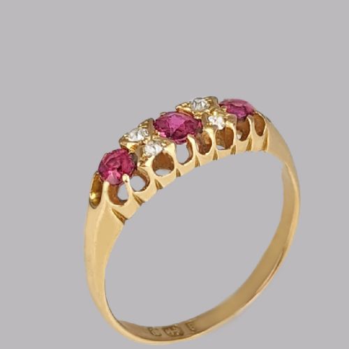 VICTORIAN RUBY DIAMOND RING HALLMARKED 18CT GOLD BIRMINGHAM 1896 ANTIQUE RING - ADDITIONAL PHOTO 1