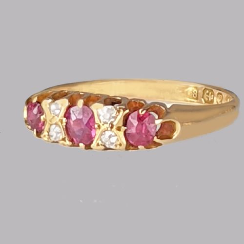 VICTORIAN RUBY DIAMOND RING HALLMARKED 18CT GOLD BIRMINGHAM 1896 ANTIQUE RING - ADDITIONAL PHOTO 3